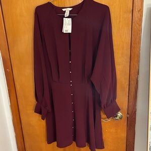 H&M Deep Burgundy Long Sleeve Dress